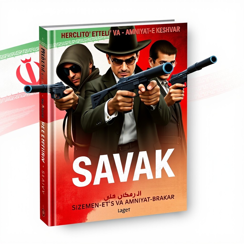 A book cover design featuring three spies armed with Beretta pistols equipped with silencers