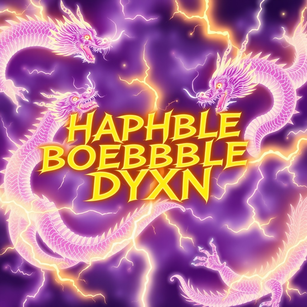 A dynamic and eye-catching poster featuring the phrase 'HAPHBLE BOEBBLE DYXN' in yellowish-white lightning text