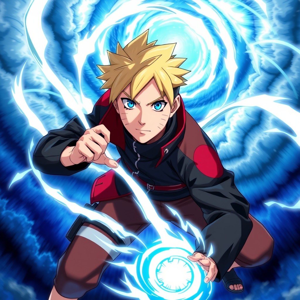 A highly detailed and realistic portrayal of Boruto Uzumaki from the manga 'Boruto: Two Blue Vortex'