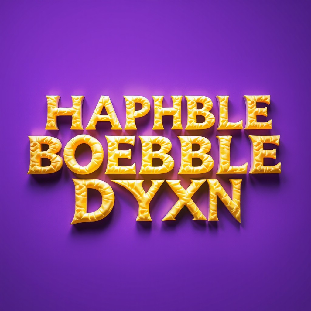 A striking image featuring the text 'HAPHBLE BOEBBLE DYXN' rendered in a yellowish-pale shade