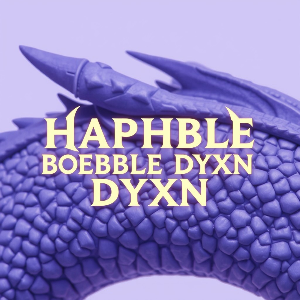 A captivating image featuring the text "HAPHBLE BOEBBLE DYXN" in a pale yellowish-white color with a design resembling fangs or lightning bolts, artistically integrated onto the textured skin of a dragon