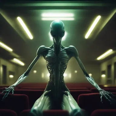 In the cinema, I watched a sci-fi movie about an alien creature with multiple appendaged arms.