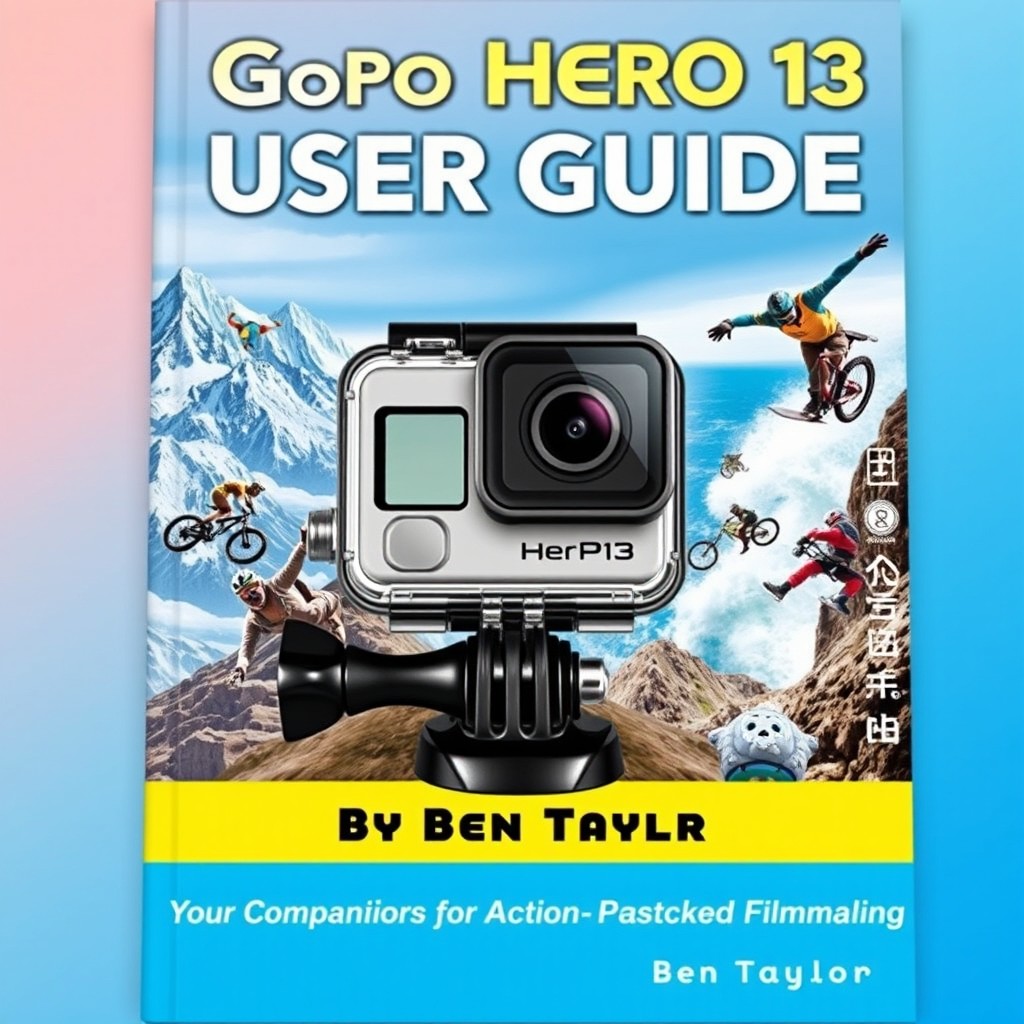 A visually appealing and informative user guide cover for the GoPro Hero 13, designed by Ben Taylor