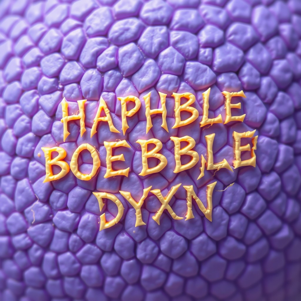 An inscription that reads 'HAPHBLE BOEBBLE DYXN' in a pale yellowish color, designed to resemble fangs or lightning striking against the skin of a dragon