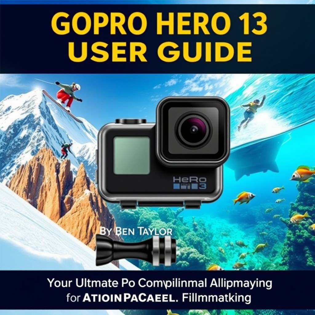 An engaging and dynamic user guide cover for the GoPro Hero 13, designed by Ben Taylor