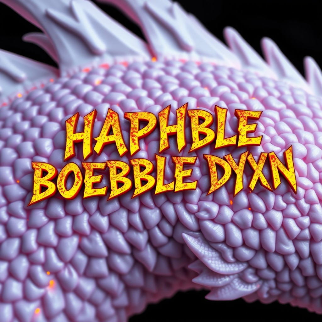 The inscription 'HAPHBLE BOEBBLE DYXN' in a pale yellow color resembling lava, designed with a fiery texture