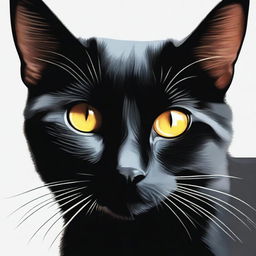 A high-quality digital art portrait of a black cat