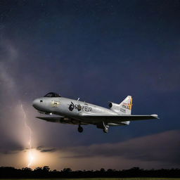 A Class 1 thunderbolt, brilliantly illuminated against a dramatic night sky.