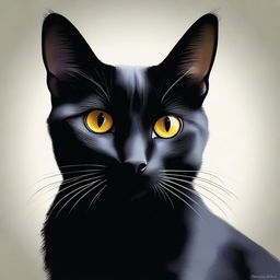 A high-quality digital art portrait of a black cat