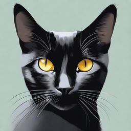 A high-quality digital art portrait of a black cat