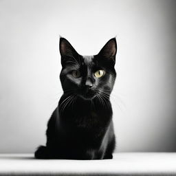 A professional-grade dark photography featuring a black cat against a white background