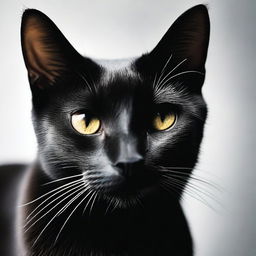 A professional-grade dark photography featuring a black cat against a white background