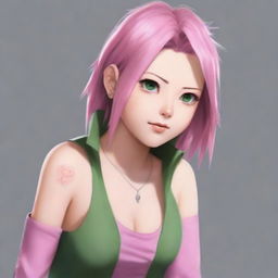 A high-resolution, hyperrealistic digital painting features Sakura Haruno from Naruto