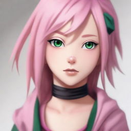 A high-resolution, hyperrealistic digital painting features Sakura Haruno from Naruto