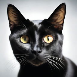 A professional-grade photograph featuring a black cat against a stark white background