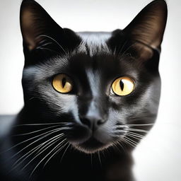 A professional-grade photograph featuring a black cat against a stark white background