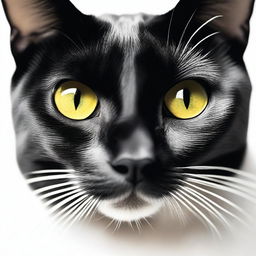 A professional-grade photograph featuring a black cat against a stark white background