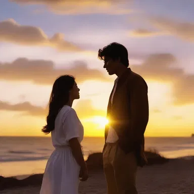 In the romantic movie, the character apperceives the beauty of the sunset based on a past experience with their loved one.