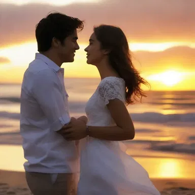 In the romantic movie, the character apperceives the beauty of the sunset based on a past experience with their loved one.