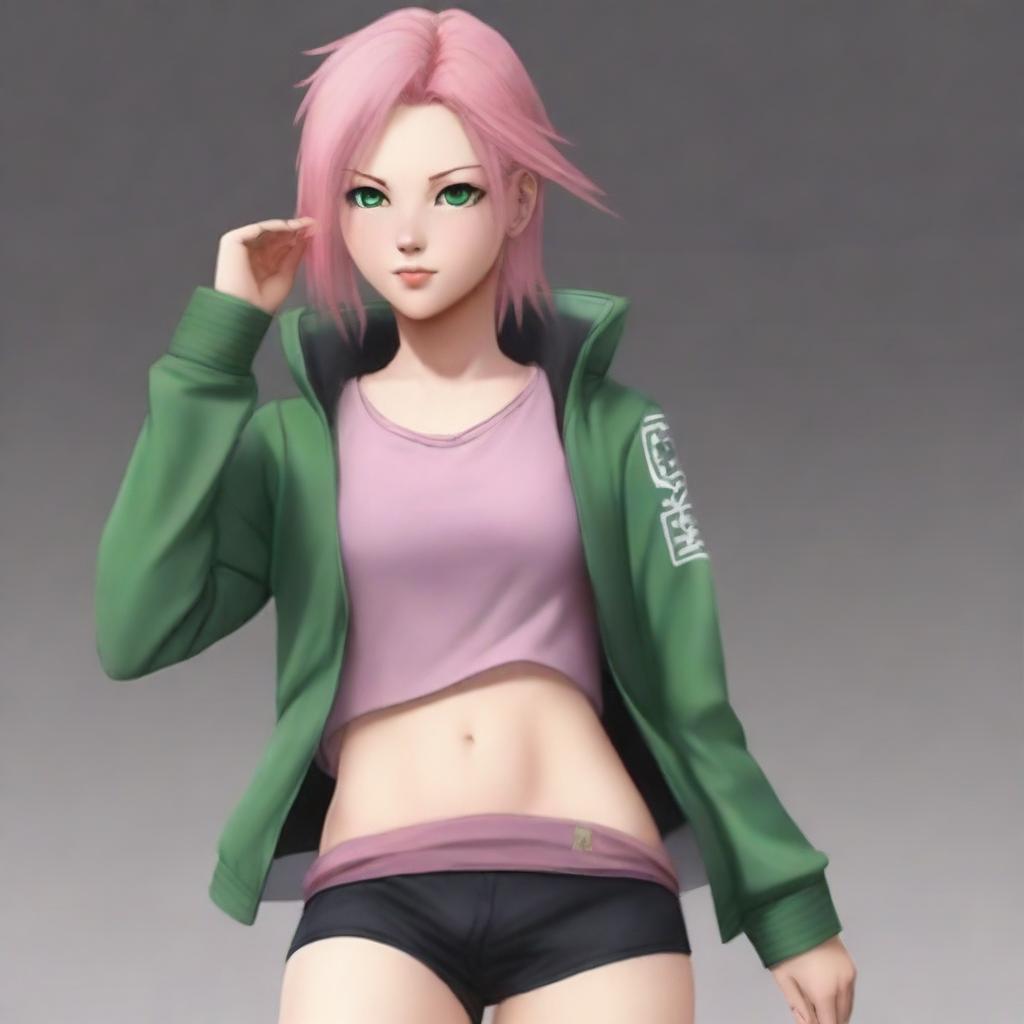 A full-body, hyperrealistic digital painting of Sakura Haruno from Naruto