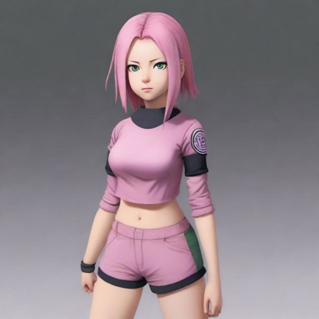 A full-body, hyperrealistic digital painting of Sakura Haruno from Naruto