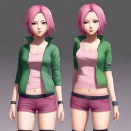 A full-body, hyperrealistic digital painting of Sakura Haruno from Naruto