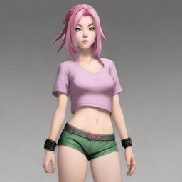 A full-body, hyperrealistic digital painting of Sakura Haruno from Naruto