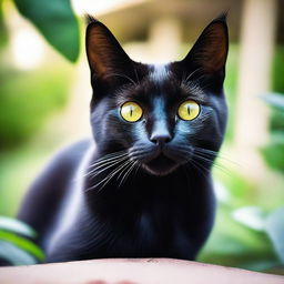 A high-quality photograph of a black cat