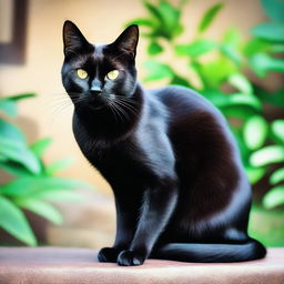 A high-quality photograph of a black cat