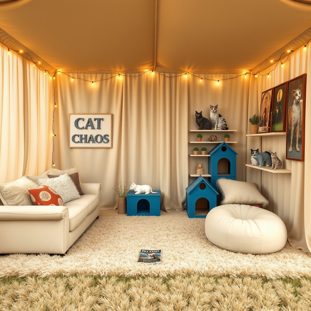 A cozy decorated playroom structure set in a field, maintaining the original design of the walls as per the drawing