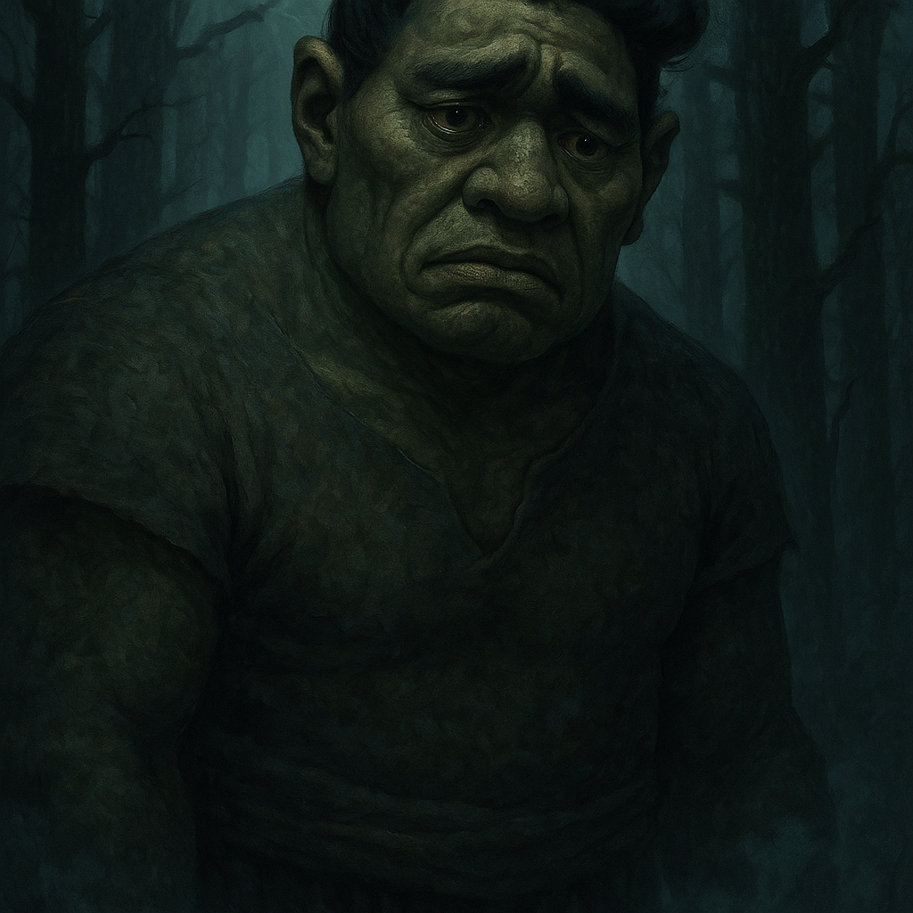 Make a pitiful and scary picture of the giant Dasagiri who loved Maethita one-sidedly in Burmese history.