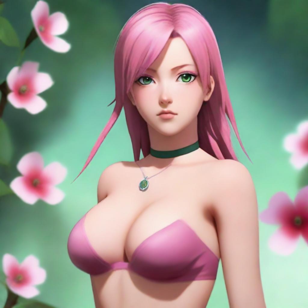 This is a high-resolution, hyperrealistic digital painting of Sakura Haruno from Naruto