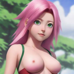 This is a high-resolution, hyperrealistic digital painting of Sakura Haruno from Naruto