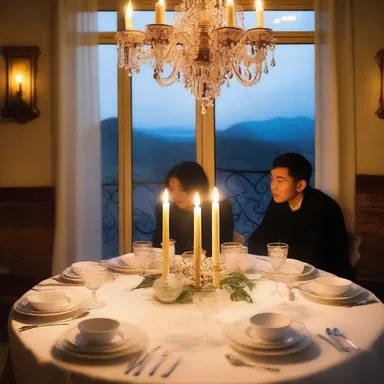 The candlelit dinner with a table set with fine china and an appetising meal created a romantic atmosphere.