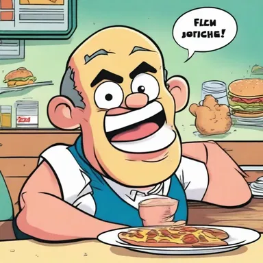 The cartoon character's exaggerated expressions made the food look even more appetising in the comics.