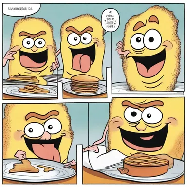 The cartoon character's exaggerated expressions made the food look even more appetising in the comics.