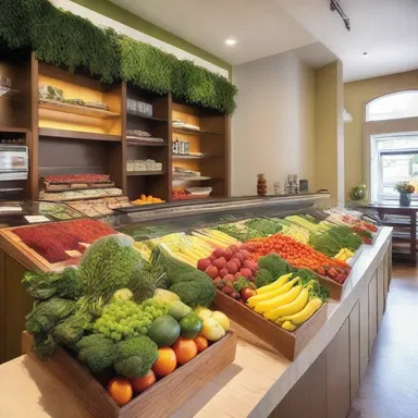 The restaurant's interior design featured a beautiful display of fresh produce, creating an appetising ambiance.