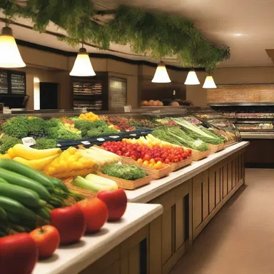 The restaurant's interior design featured a beautiful display of fresh produce, creating an appetising ambiance.