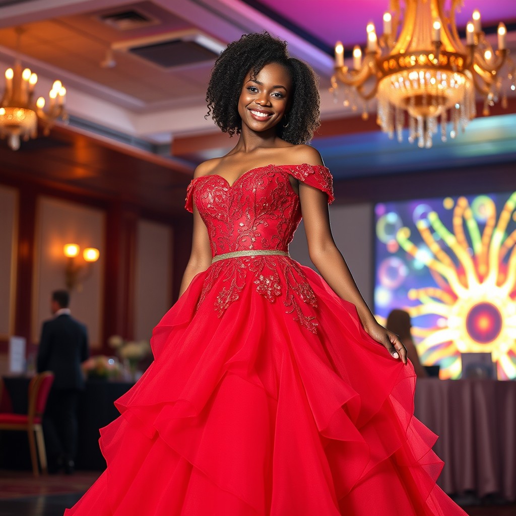 A stunning and unique red prom dress designed specifically for a black girl