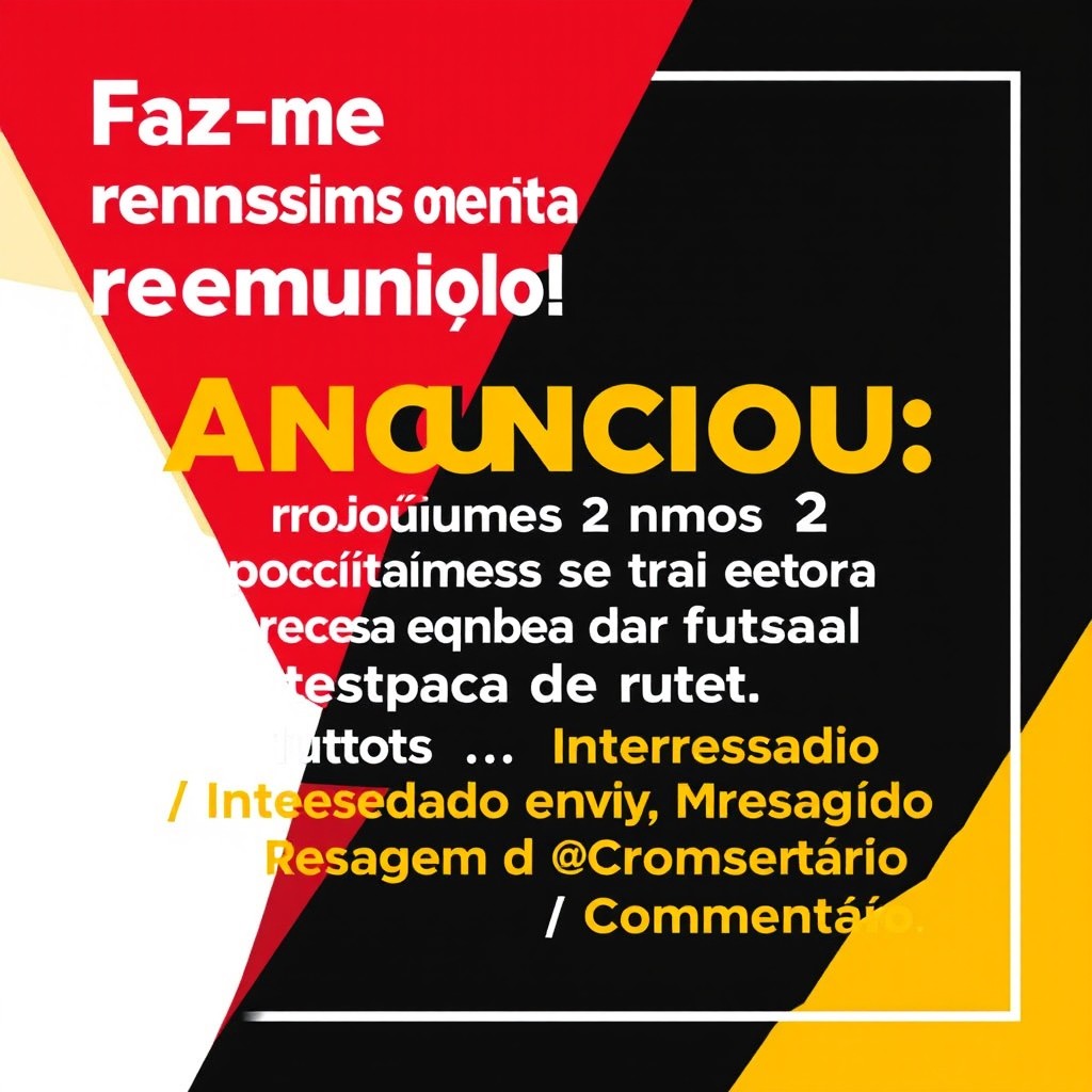 A detailed announcement poster featuring bold black, red, and yellow colors arranged dynamically to catch the eye