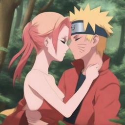 A captivating, high-resolution digital painting capturing a tender moment between Sakura Haruno and Naruto Uzumaki from Naruto