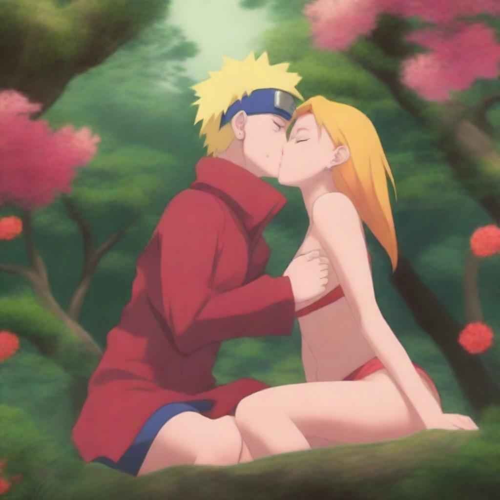 A captivating, high-resolution digital painting capturing a tender moment between Sakura Haruno and Naruto Uzumaki from Naruto