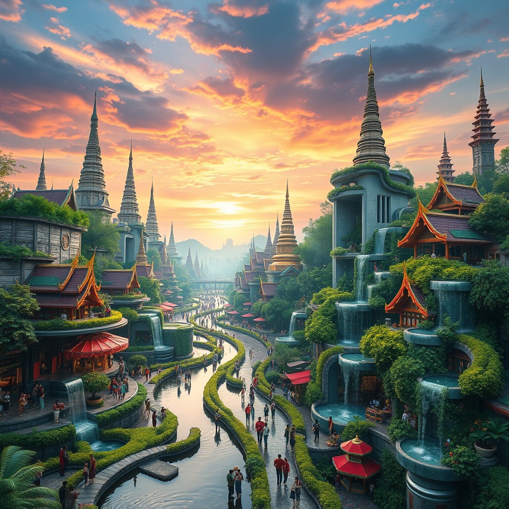 Futuristic Hydropunk Cityscape in Myanmar | Eco-Friendly Architecture