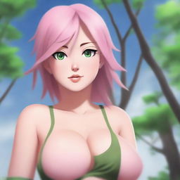 A high-resolution, photorealistic digital painting featuring Sakura Haruno from Naruto in a stylish bikini