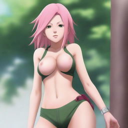 A high-resolution, photorealistic digital painting featuring Sakura Haruno from Naruto in a stylish bikini