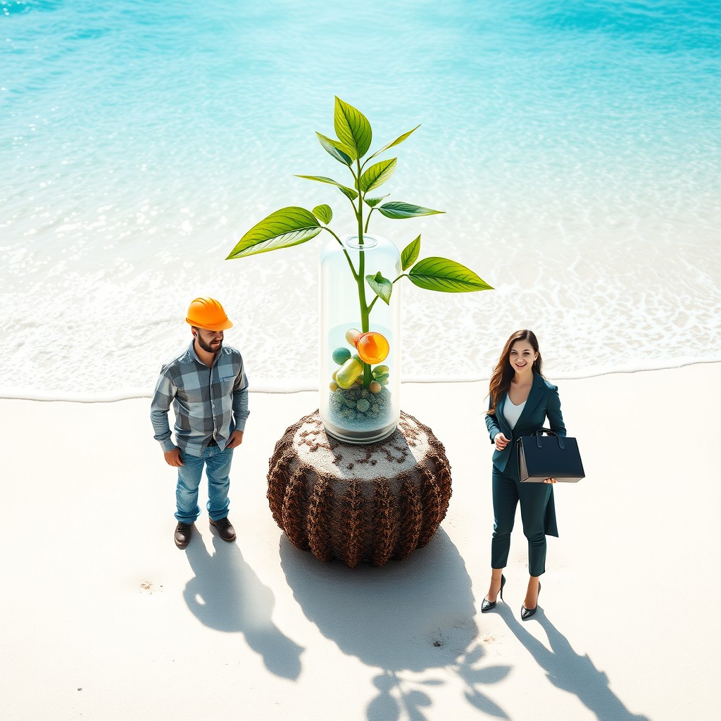 A captivating scene featuring a plant with a translucent capsule inside, symbolizing growth and potential
