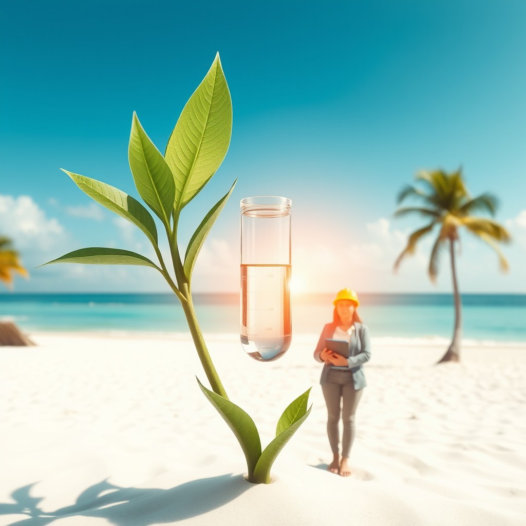 A striking composition featuring a plant with a transparent laboratory capsule visible inside, representing innovation and research