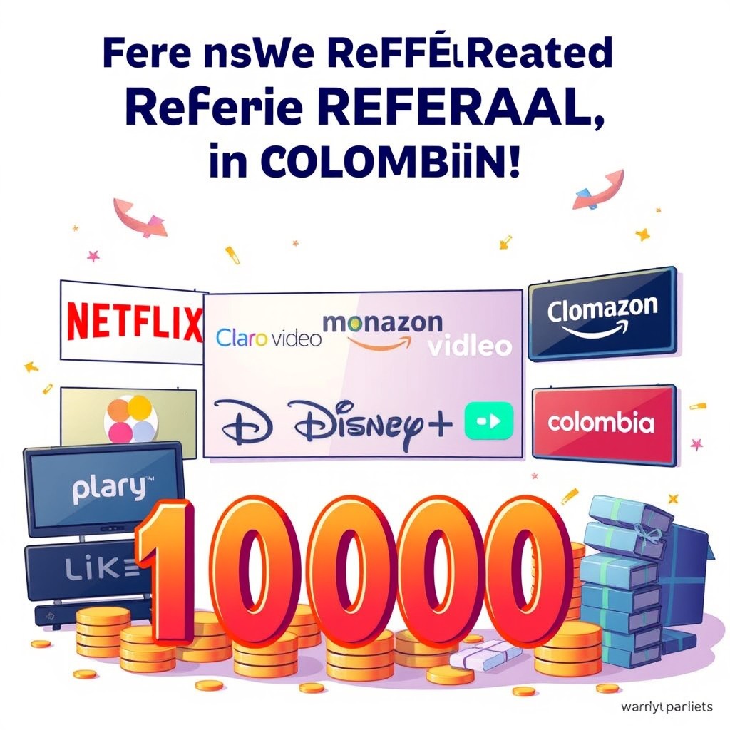 A visually striking digital illustration representing well-known streaming platforms in Colombia such as Netflix, Claro video, Amazon Prime Video, Disney+, and Movistar Play