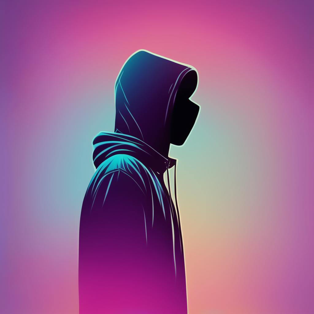 A high-quality digital art of an anonymous profile picture featuring a silhouette of an unidentified figure against a vibrant, gradient background