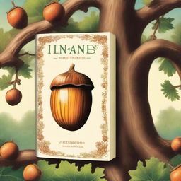 A high-quality book cover illustration depicting a detailed acorn prominently in the foreground